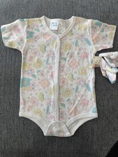 Vintage 90s Baby Bodysuit  Booties Set 12 Months NWT Pastel Print Hong Kong
