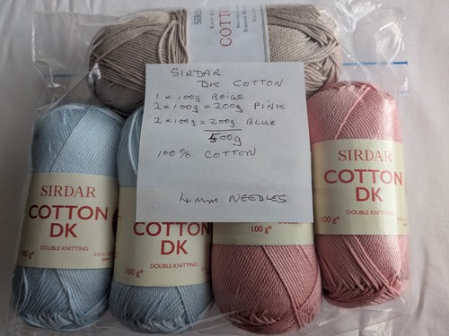 Sirdar Double Knitting Cotton Yarn Bundle - Pink /Blue /Beige - 5 X 100g Balls - Picture 7 of 7