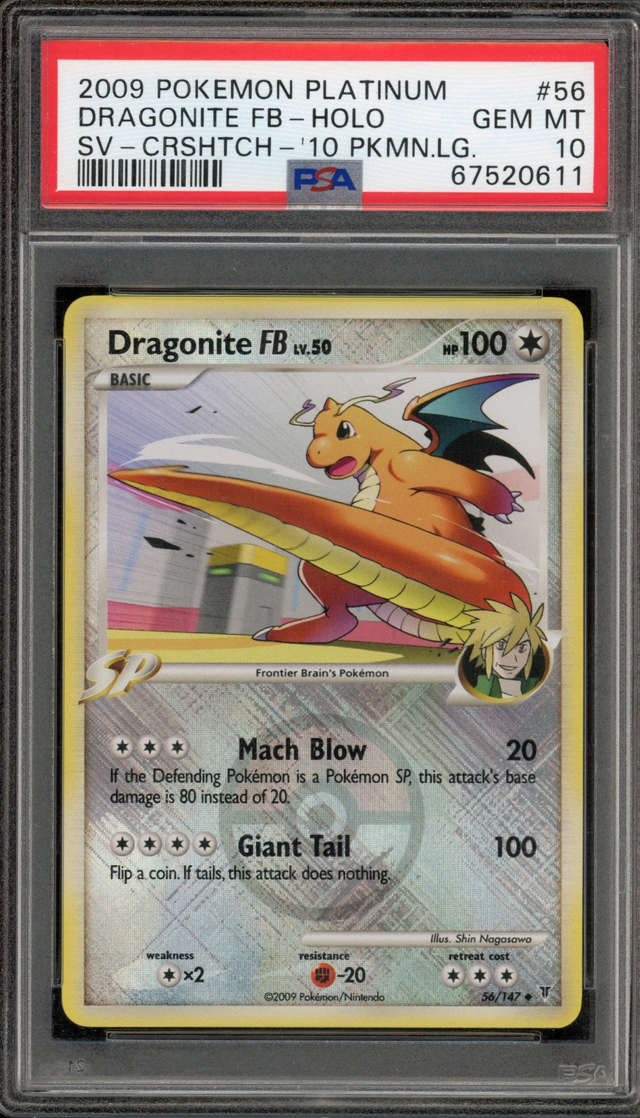 Pokemon Dragonite FB Pokemon League Crosshatch Reverse Holo Promo #56 PSA 10