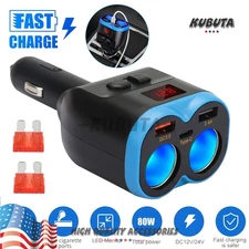 2-Way Car Cigarette Lighter Socket Splitter, 5 in 1 Power Adapter, Quick Charge