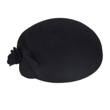 Black Wool Felt Fascinator Hats Tea Party Formal Church Beret Hat With Flower