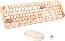 MOFII Keyboard and Mouse Wireless,04 Round Keys Lovely Full-Size Milk Tea Color