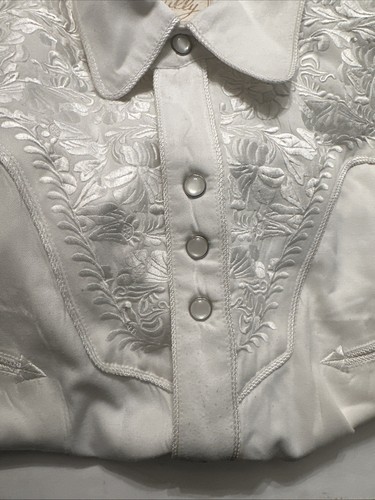 MENS Scully Shirt Embroidery Pearl Snaps Ivory Cowboy Western Rockabiilly -XL - Picture 17 of 19