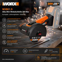 Worx WX801.9 Akku Mini-Winkelschleifer 20V Max Schleifer Ohne Akku Und LadegeräT
