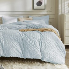 JELLYMONI Light Blue Duvet Cover King Size, 3pcs Washed Microfiber Bedding Se...