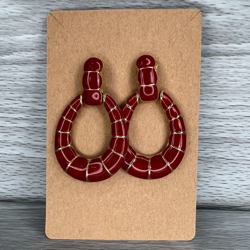 Vintage Earrings Fashion Jewelry Retro Red Enamel Costume Stud Dangle Used