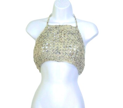 Boho Natural Halter Crop Top size range S M L XL Crochet