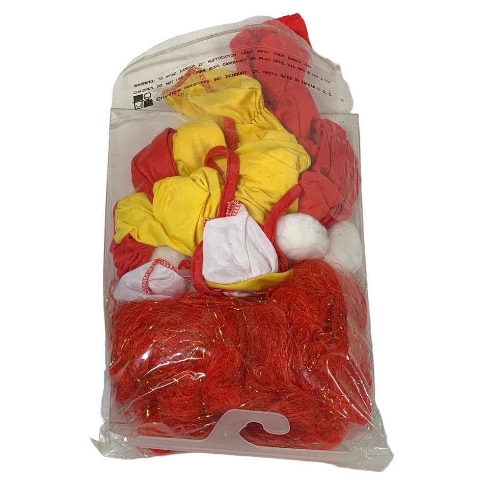 Vintage 80’s (small) Childs Clown Costume Red Yellow Jumpsuit w/ Hat, Wig & Nose - Image 4 of 4