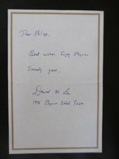David M. Lee "Nobelpreis Pysik 1996" Autogramm signed 14x20 cm Zettel gefaltet