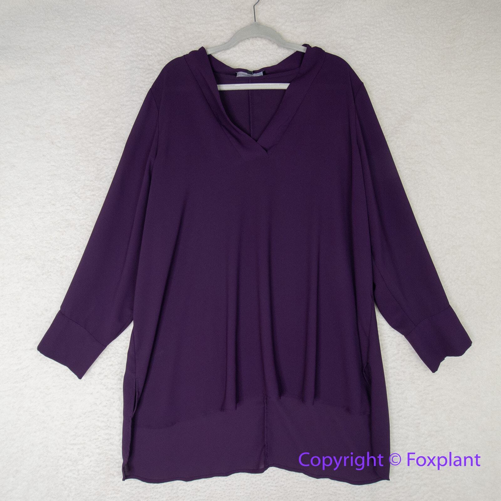 Eloquii Purple Plum Sheer V-Neck Long Tunic Top in Plus Size 22