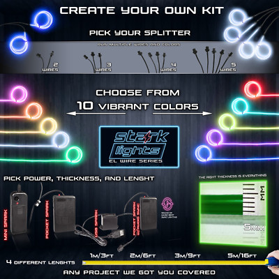 Neon LED Light Glow EL Wire 2 3 4 5 Splitter + Control String Rope - 5.0mm Thick