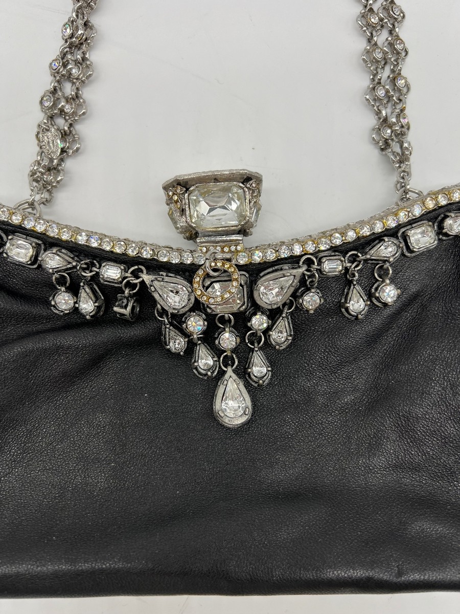 Clara Kasavina black leather evening purse silver & crystal