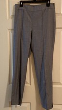 St. John Emma Dress Pants Wool Silk Ankle Slit Side-Zip Slimming Light Gray Sz 8