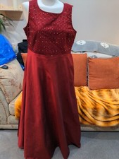 Trisha INDIAN ASIAN Full Length DRESS Red EMBROIDERED Sequins Lined XL