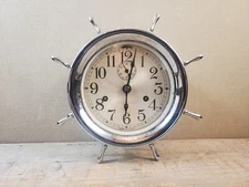 ships bell nautical clock nickel plated brass case ships wheel antique