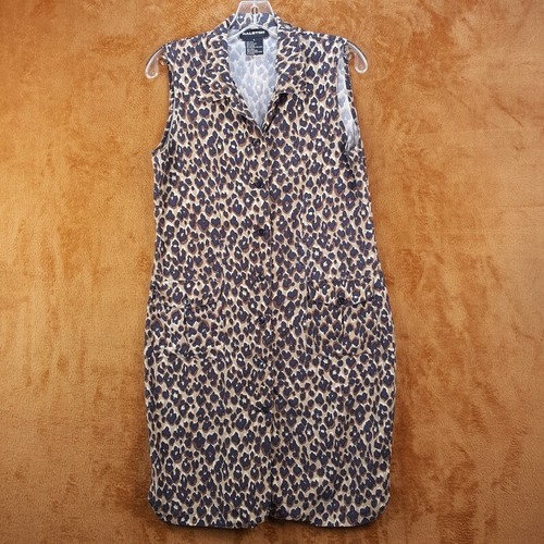 Halston, Camicia vintage HALSTON abito donna taglia 6 marrone leopardato bottoni canotta 100% seta