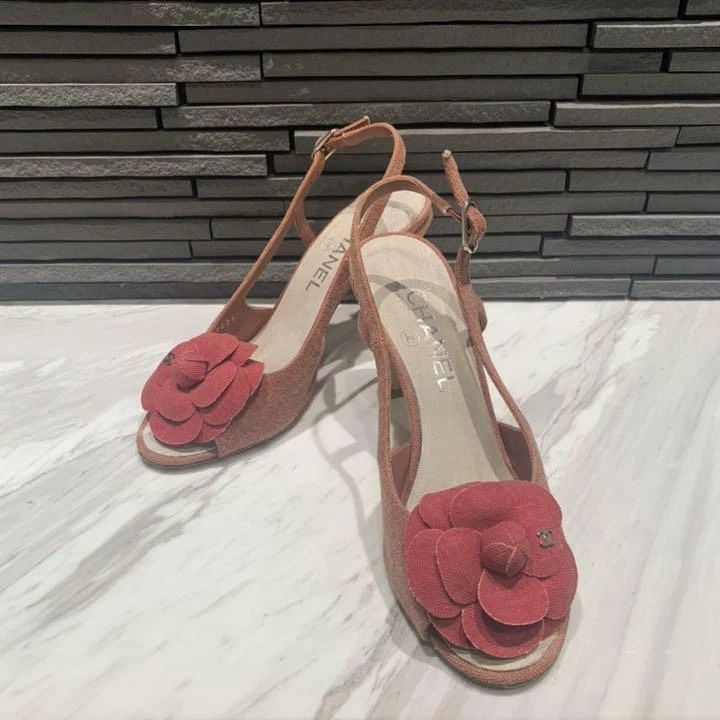 Auth Chanel Camellia Slingback Sandals Brown/Red CC Logo Size EUR 36.5 Used  JPN