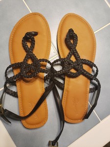 Womens Braided Thong Sandals Ankle Strap Faux Leather Universal Thread Black 11 | eBay