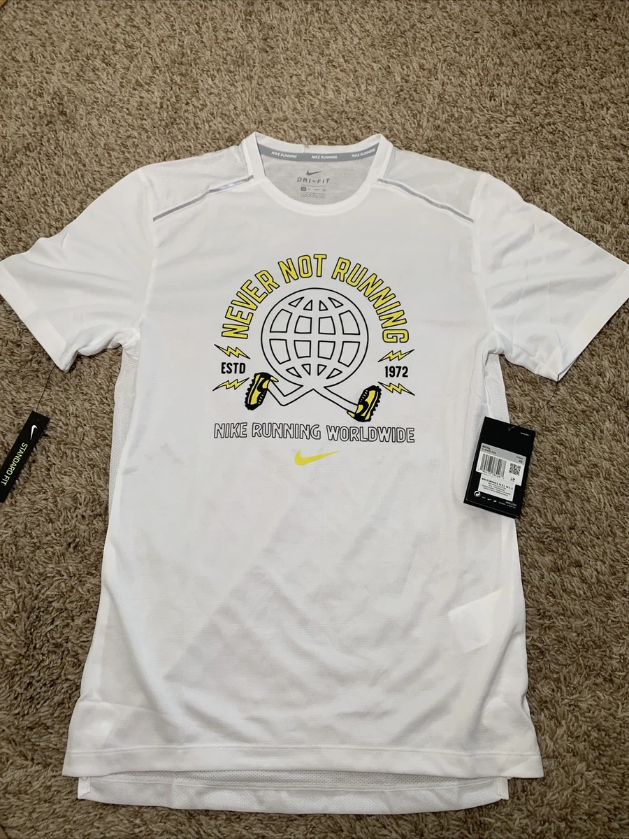 XS NIKE MILER WILD RUN RUNNING T SHIRT Mens CJ5403 100 white reflective