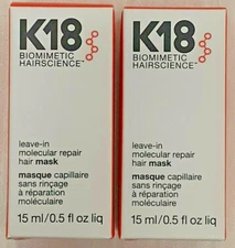 K18 Biomimetic Hairscience Leave In Molecular Repair Hair Mask 0.5oz/15ml - 2 PK