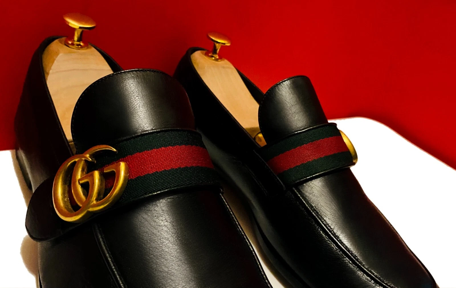 989, !! CHAUSSURES MOCASSINS NOIRS GUCCI HOMMES GOLD GG BITS MARQUE UK TAILLE 7 U.S 8,5