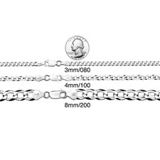 Men's 925 Sterling Silver Curb Chain Necklace Made in Italy Size 3mm-8mm 