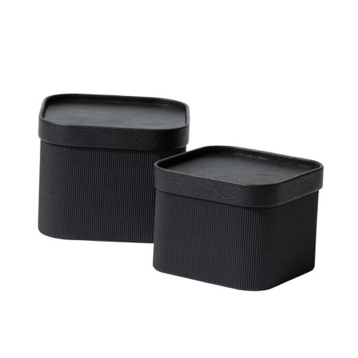 Fluted Cardboard Storage Baskets with Leather-Like Lids, Sturdy Stackable Black