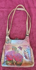 Anuschka Hand Painted Leather Roses and Butterflies Shoulder bag