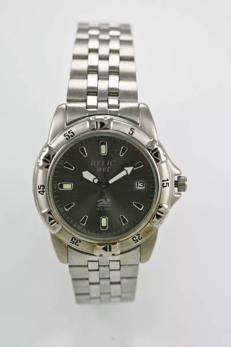 Relic Wet Watch Mens Stainless Steel Silver Water Res 50m Date