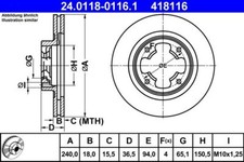 ATE 24011801161 Bremsscheiben 2 Stück Scheibenbremse Brake Disc VA vorne 418116
