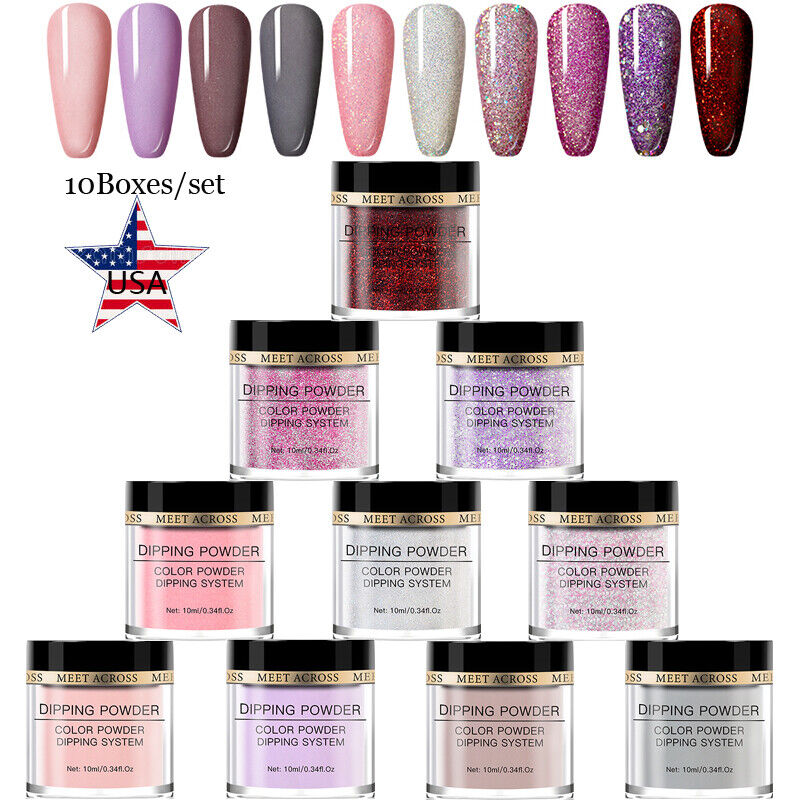10Colors Set 10ml Special price MEET Limited time sale ACROSS Glitter Powder Dipping N Nail Dust