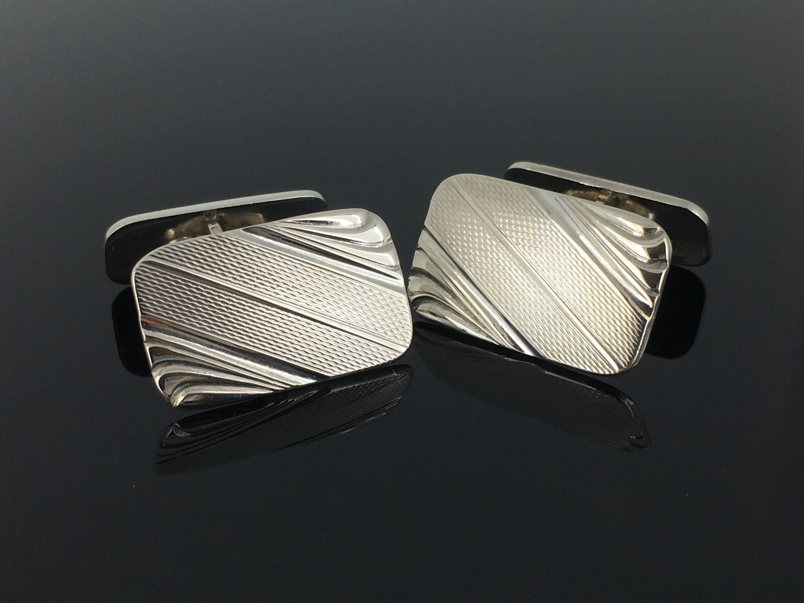 vintage cufflinks silver 835 rectangular patterne… - image 3