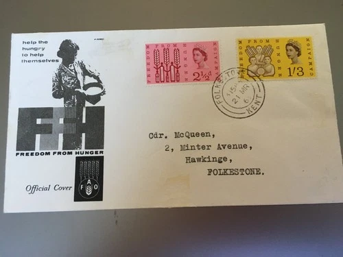 GB STAMPS RARE FIRST DAY COVER 1963 FREEDOM FROM HUNGER FOLKESTONE