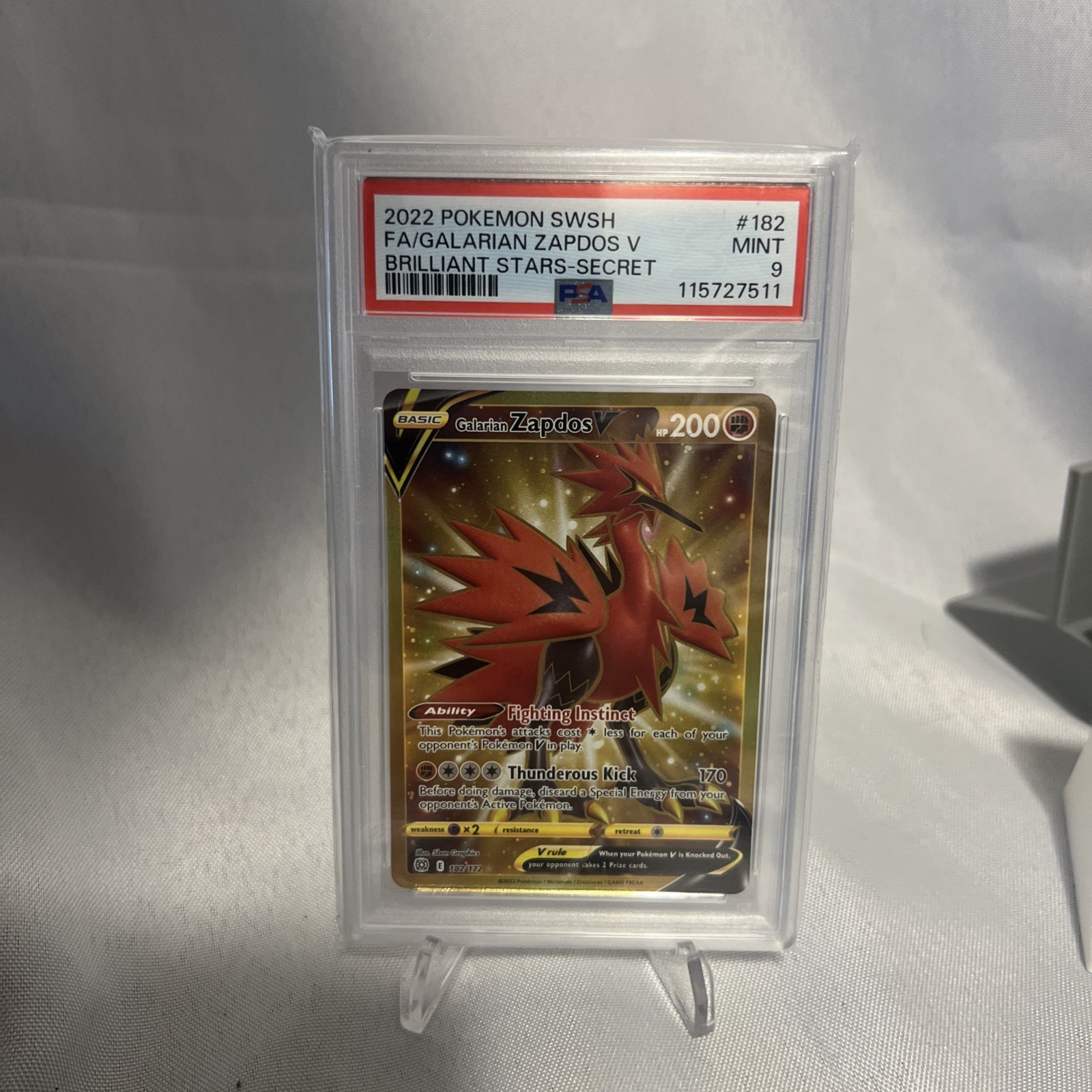 2022 Pokemon SWSH #182 FA/Galarian Zapdos V Brilliant Stars Secret Mint PSA 9