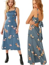 Urban Outfitters Layla Straight Neck Tie Back Midi Dress Dusty Blue Size S