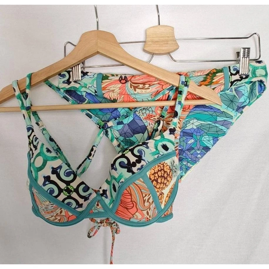 Maaji Bikini Set Neatokeen Green Blue Top Bottom Reversible Pineapple Large L D - Image 2 of 4