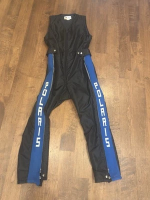 Vtg 1970 Polaris Snow Pants Bib Snowmobile Ski Overall Black Blue Rare Knit Med. - Image 1 of 4