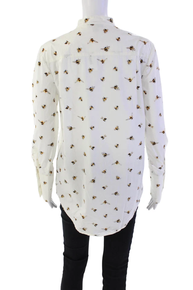 Blusa Victoria Beckham Feminina Algodão Estampa de Abelha Botões Branca Tamanho P - Imagem 3 de 4