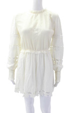 Zimmermann Womens Cotton Long Sleeve Round Neck A-Line Dress White Size 01