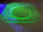 Uranium Depression Glass Vintage Fostoria Mayfair Square Green Plate