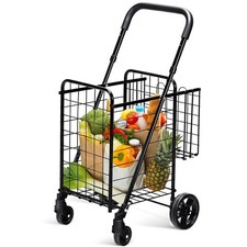 Folding Shopping Cart Portable Utility Cart Double Basket Grocery Utility Cart