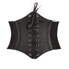 Women Ladies Black Wide Faux Leather Stretch Belt Elastic Corset Dress Waistband