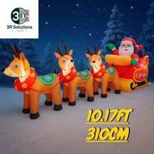 10.17FT Inflatable Santa Claus Toy Sled Reindeer Backyard Decoration 