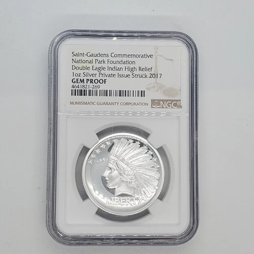 SNT-GAUDENS NATION. PARK FOUNDATION  INDIAN HIGH RELIEF 1 OZ SILV 2017 GEM PROOF