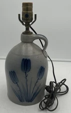 Vintage Rockdale Union Stoneware Pottery Ceramic Floral Vase Table Lamp