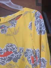 Banana Republic Bright Yellow Gray Coral Floral Print Crepe Pullover Blouse M