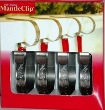 THE ORIGINAL MANTLE CLIP HANGER STOCKINGS & DECORATIONS PEWTER W/HOLLY
