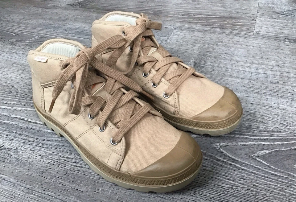 Botas Paladio Mujer Talla 8.5 Marrón Tostado Con Cordones Parte Superior Alta Lona Zapatos Bota Foto 2 de 4