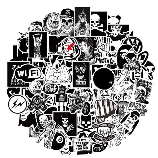 Schwarze Weiß Aufkleber 100 StüCk Pack Wasserdicht Vinyl Sticker FüR Laptop-image