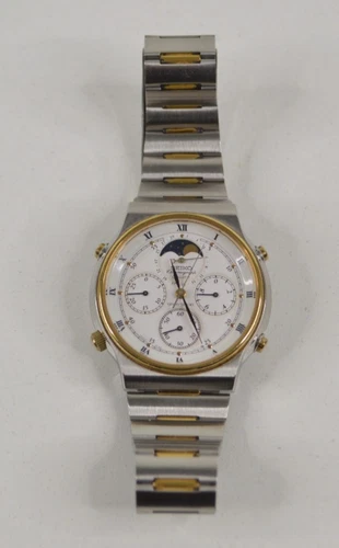 Vintage 1986 Seiko Moonphase Chronograph 7A48-7009 Two-Tone - *Has Issues*